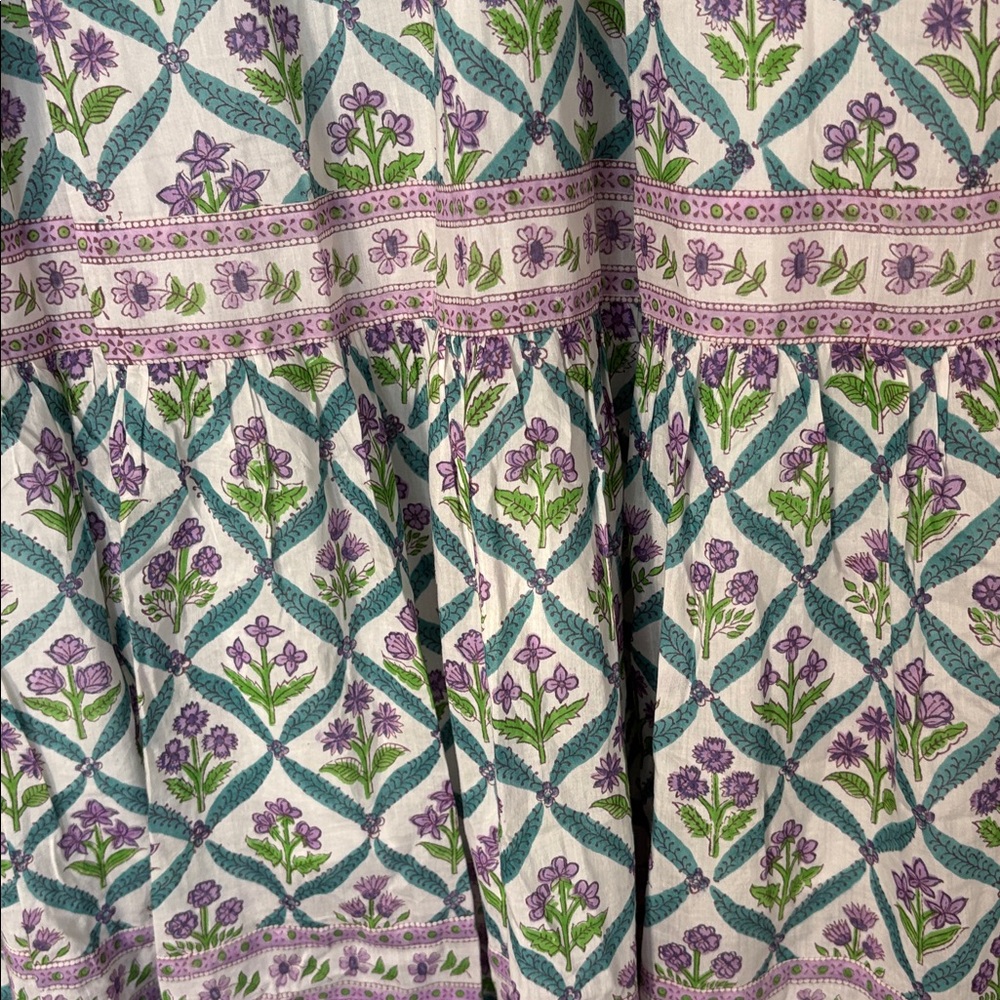 Boho Tile-Print Maxi Skirt in White and Lavender - Picture 3 of 7